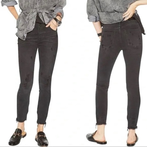 ONE TEASPOON High Waist Distressed Zip Leg Freebird Jeans in Black Oak Sz. 28 - Picture 1 of 4